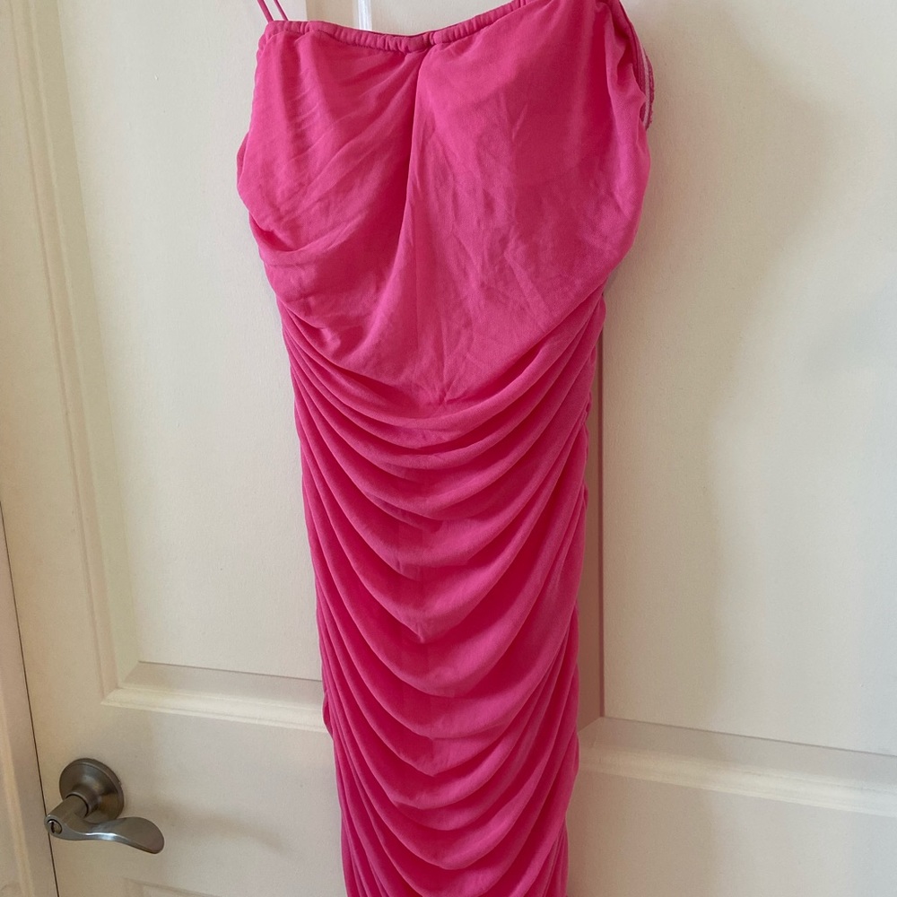NWT Superdown Emmie Mesh Mini Dress Hot Pink Ruched Mesh Bodycon Revolve Sz M - Picture 10 of 10